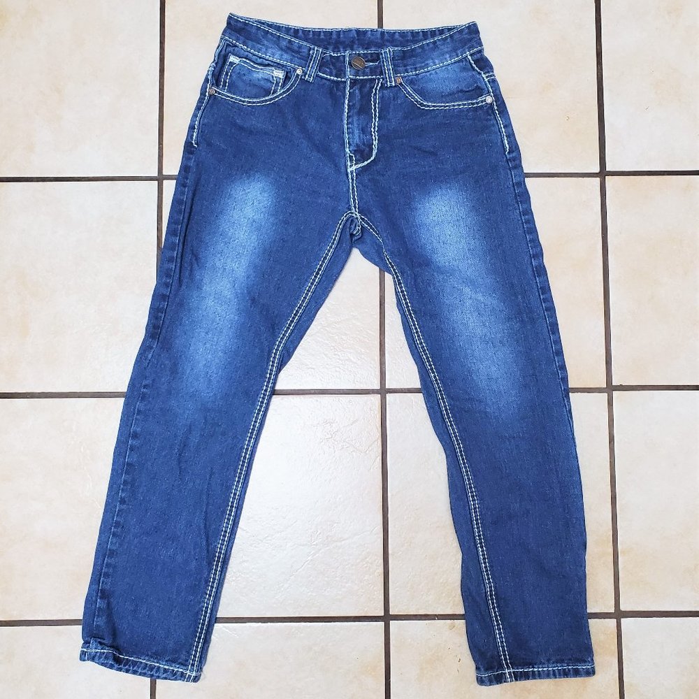 Super Cool Royal BLUE Denim White Wash JEANS with Stylish White Thick Stitching